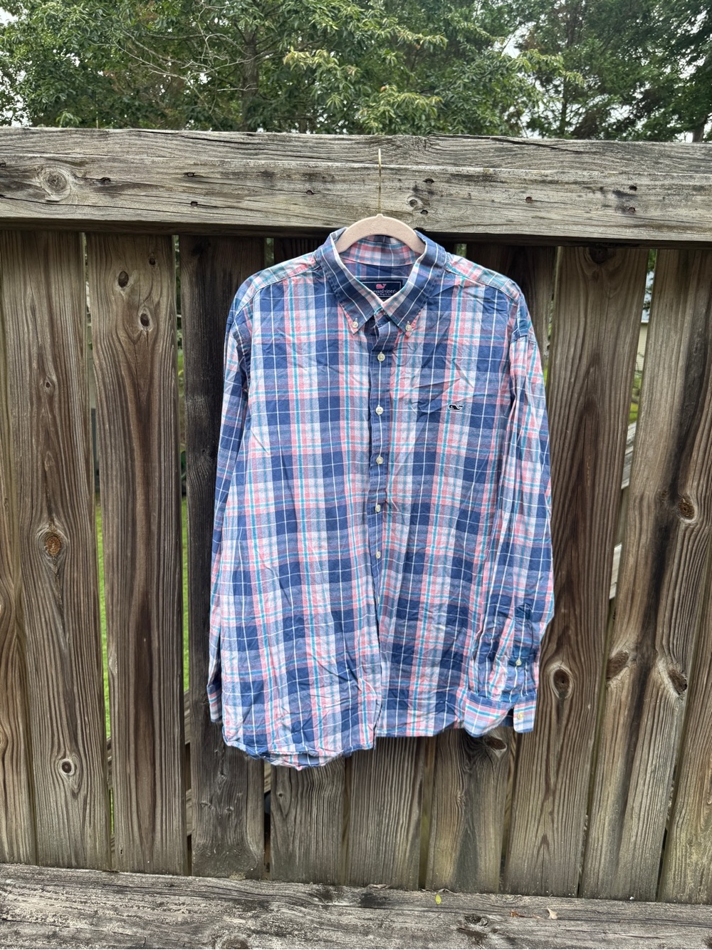 Vineyard Vines Blue and Pink Plaid Button-Down Shirt